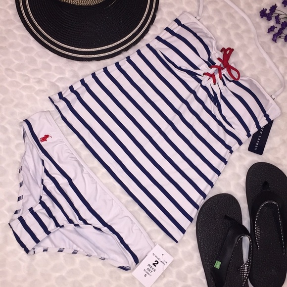NEW Ralph Lauren Striped Tankini Panty Swimsuit - Picture 2 of 8